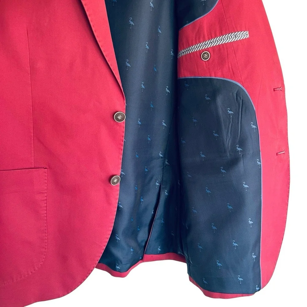 TailorByrd Mens 42R Coral Pink Flamingo Blazer Sport Coat Patch Pocket 2 Button